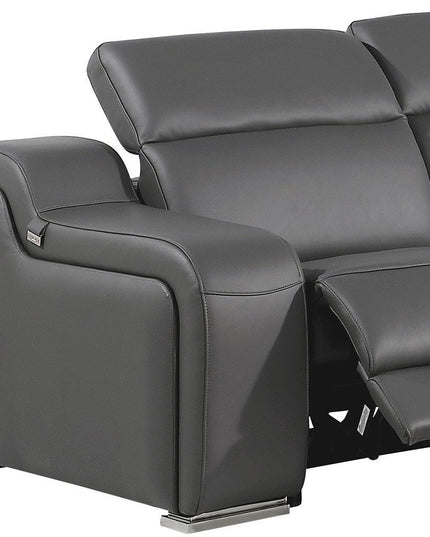 Dark Gray Italian Leather Power Reclining L Shaped Five Piece Corner Sectional