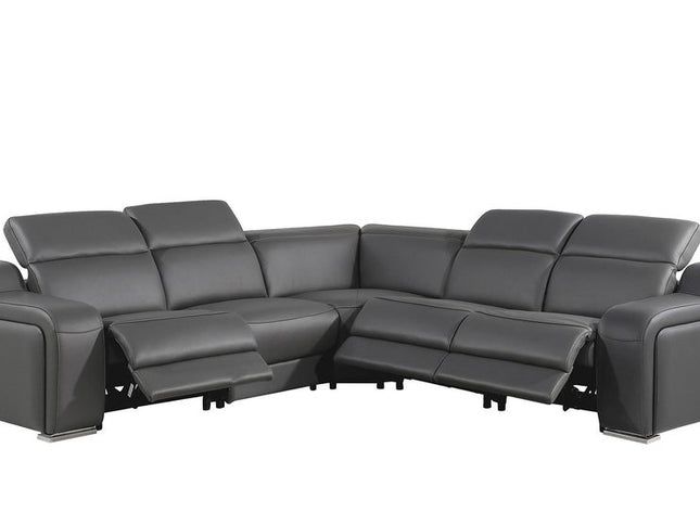Dark Gray Italian Leather Power Reclining L Shaped Five Piece Corner Sectional
