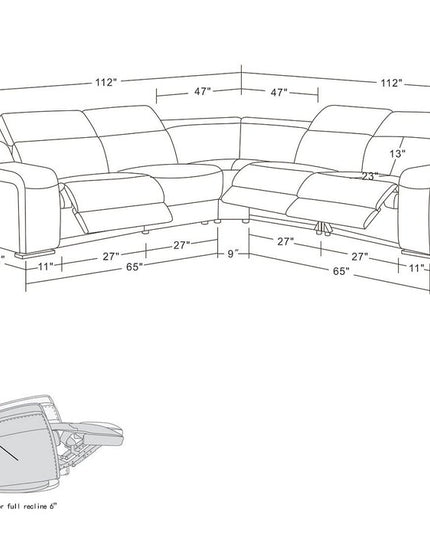 Dark Gray Italian Leather Power Reclining L Shaped Five Piece Corner Sectional