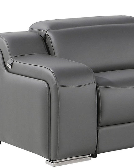 Dark Gray Italian Leather Power Reclining L Shaped Six Piece Corner Sectional With Console