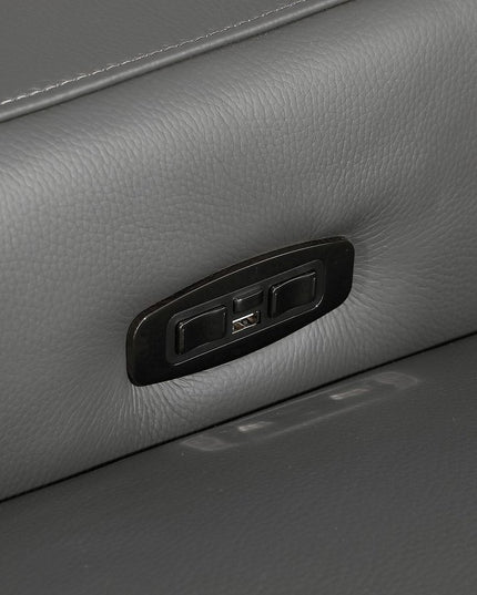 Dark Gray Italian Leather Power Reclining L Shaped Six Piece Corner Sectional With Console