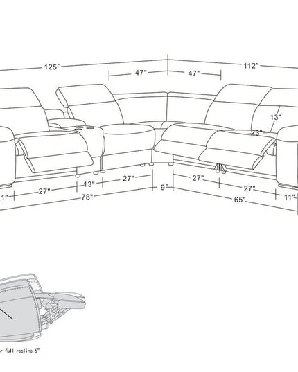 Dark Gray Italian Leather Power Reclining L Shaped Six Piece Corner Sectional With Console