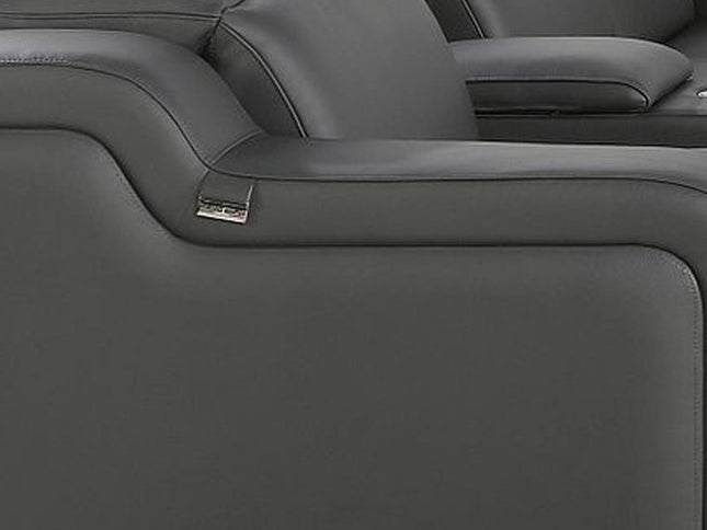 Gray Italian Leather Power Reclining Curved Eight Piece Corner Sectional With Console