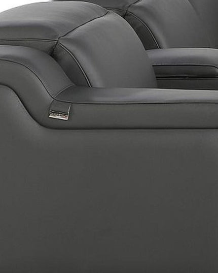 Gray Italian Leather Power Reclining Curved Eight Piece Corner Sectional With Console