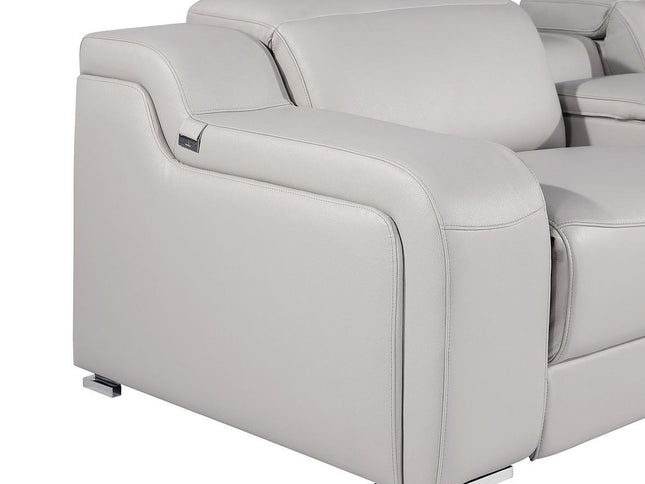 Light Gray Italian Leather Power Reclining Curved Six Piece Corner Sectional With Console