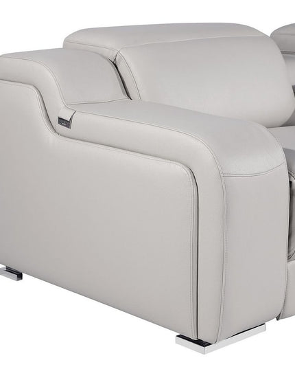 Light Gray Italian Leather Power Reclining Curved Six Piece Corner Sectional With Console