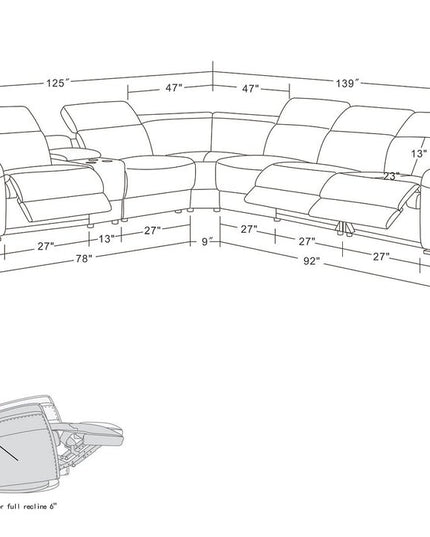 Light Gray Italian Leather Power Reclining Curved Seven Piece Corner Sectional With Console