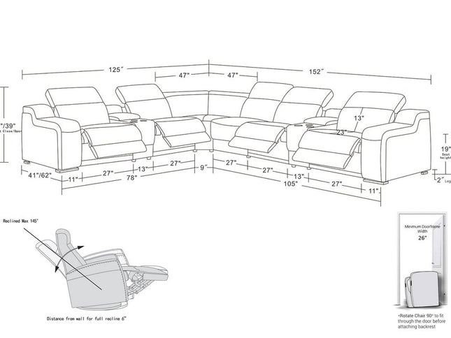 Light Gray Italian Leather Power Reclining Curved Eight Piece Corner Sectional With Console