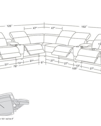 Light Gray Italian Leather Power Reclining Curved Eight Piece Corner Sectional With Console