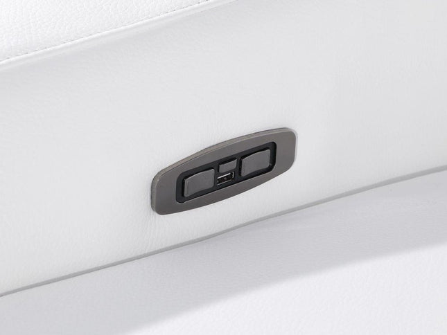 White Italian Leather Power Reclining L Shaped Five Piece Corner Sectional