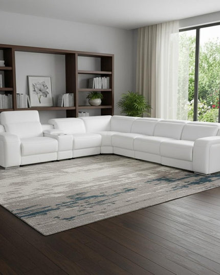 White Italian leather 4 power reclining seats L shaped Seven Piece Corner Sectional With Console