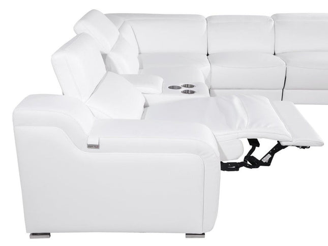 White Italian leather 4 power reclining seats L shaped Seven Piece Corner Sectional With Console