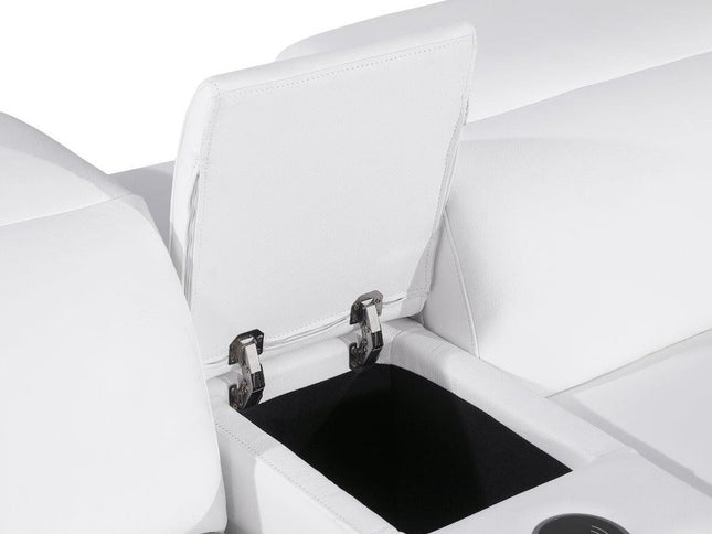 White Italian leather 4 power reclining seats L shaped Seven Piece Corner Sectional With Console