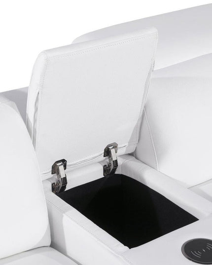 White Italian leather 4 power reclining seats L shaped Seven Piece Corner Sectional With Console