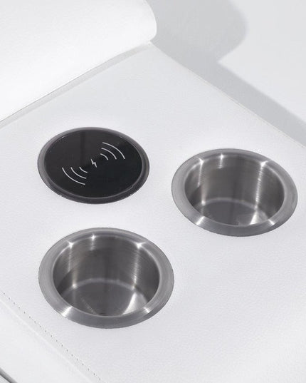 White Italian Leather 3 Power Reclining L Shaped Eight Piece Corner Sectional With Console