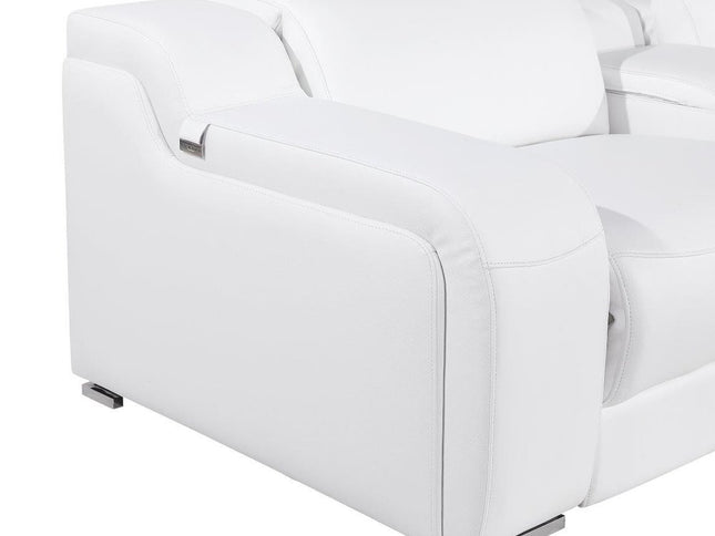 White Italian Leather 4 Power Reclining L Shaped Eight Piece Corner Sectional With Console