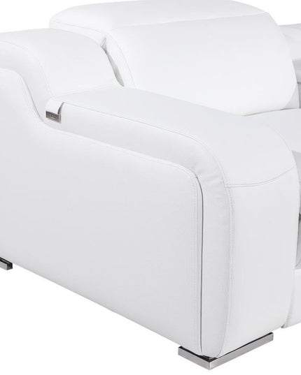 White Italian Leather 4 Power Reclining L Shaped Eight Piece Corner Sectional With Console