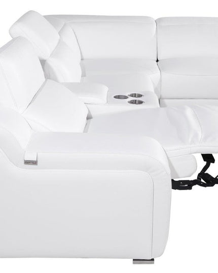 White Italian Leather 4 Power Reclining L Shaped Eight Piece Corner Sectional With Console