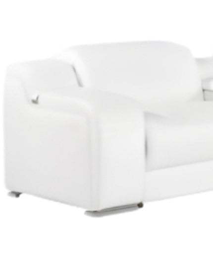 White Italian Leather 4 Power Reclining L Shaped Eight Piece Corner Sectional With Console