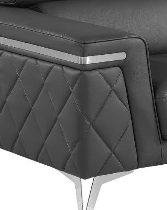 70" Dark Gray And Silver Metallic Leather Loveseat