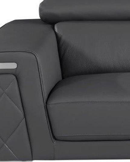 70" Dark Gray And Silver Metallic Leather Loveseat