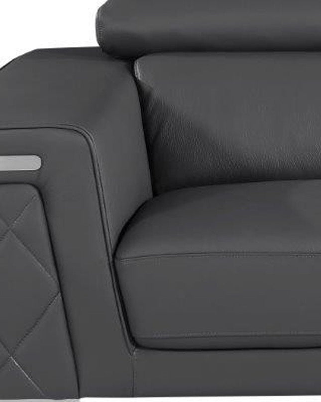 70" Dark Gray And Silver Metallic Leather Loveseat