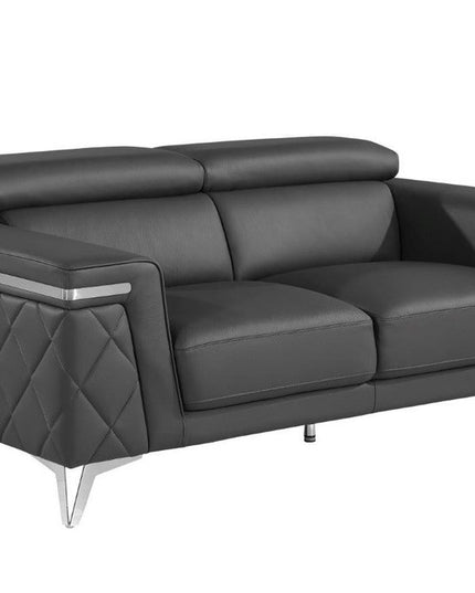 70" Dark Gray And Silver Metallic Leather Loveseat
