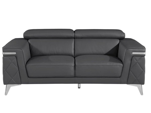 70" Dark Gray And Silver Metallic Leather Loveseat
