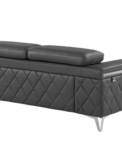 70" Dark Gray And Silver Metallic Leather Loveseat