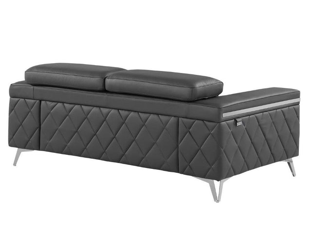 70" Dark Gray And Silver Metallic Leather Loveseat