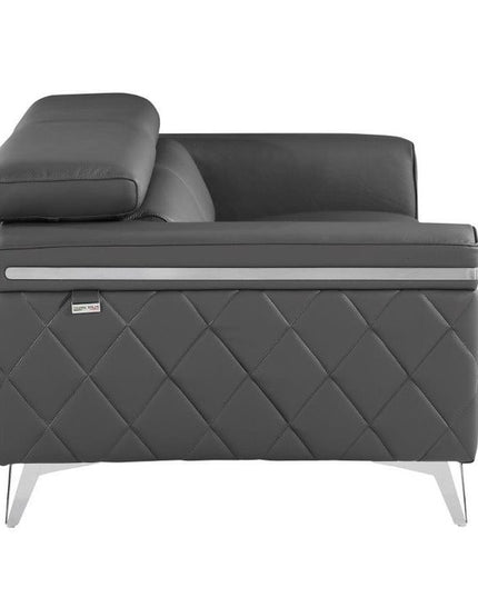 70" Dark Gray And Silver Metallic Leather Loveseat