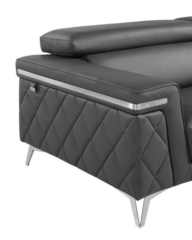 70" Dark Gray And Silver Metallic Leather Loveseat