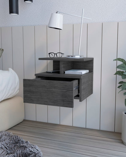 13" Dark Gray Wood One Drawer Floating Nightstand
