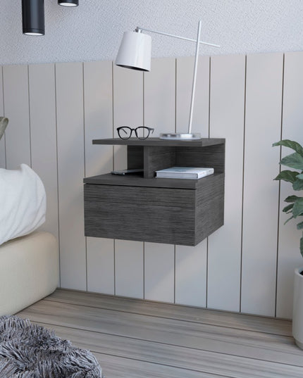 13" Dark Gray Wood One Drawer Floating Nightstand