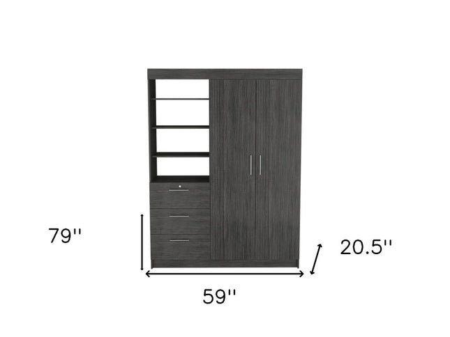 59" Gray Three Drawer Combo Dresser