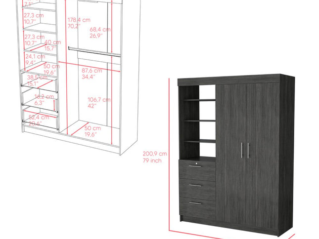 59" Gray Three Drawer Combo Dresser