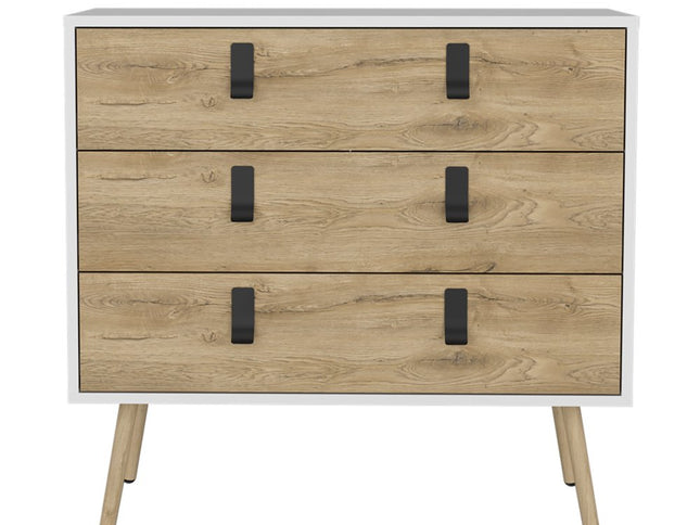 32" White and Natural Three Drawer Dresser