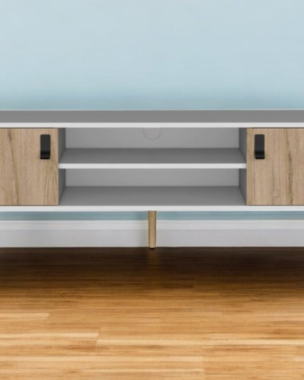 71" White And Beige Enclosed And Open Storage TV Stand