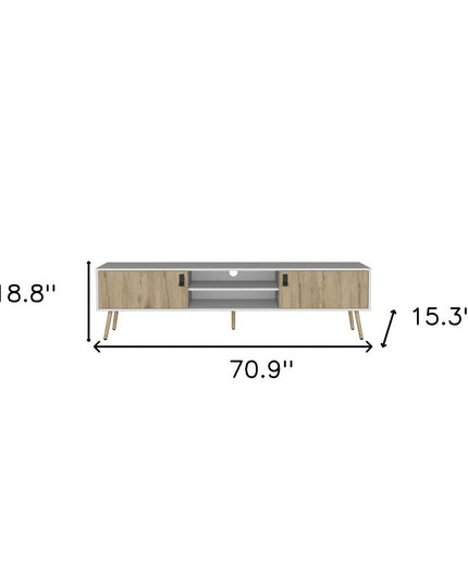 71" White And Beige Enclosed And Open Storage TV Stand