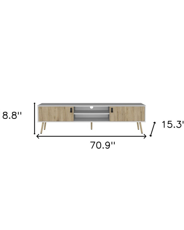71" White And Beige Enclosed And Open Storage TV Stand