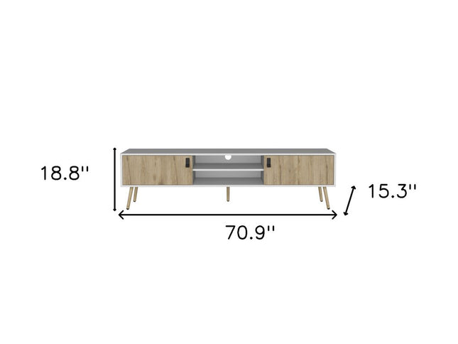 71" White And Beige Enclosed And Open Storage TV Stand