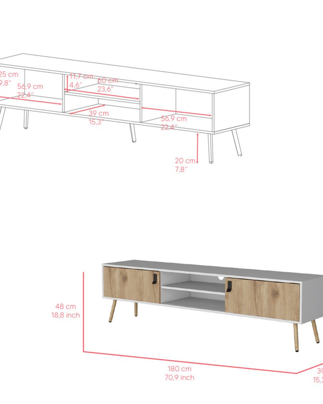 71" White And Beige Enclosed And Open Storage TV Stand