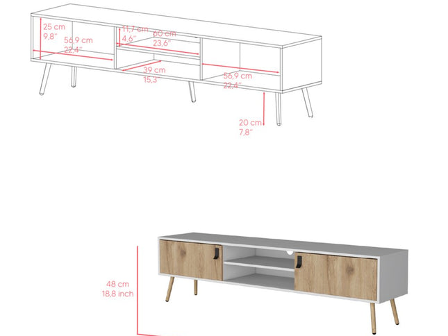 71" White And Beige Enclosed And Open Storage TV Stand
