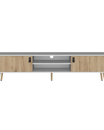 71" White And Beige Enclosed And Open Storage TV Stand