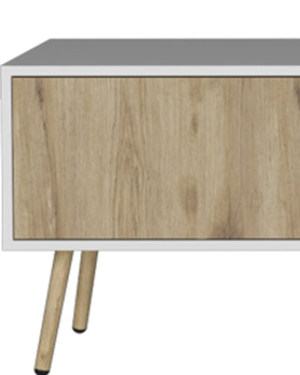 71" White And Beige Enclosed And Open Storage TV Stand