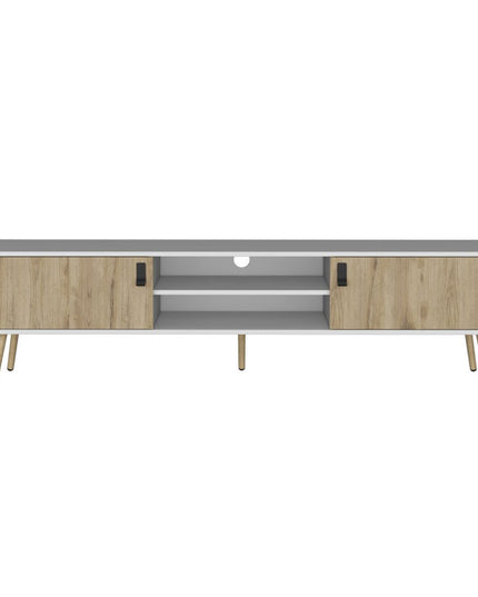 71" White And Beige Enclosed And Open Storage TV Stand