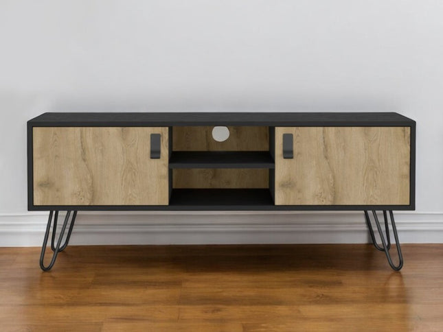 48" Beige and Black Cabinet Open And Enclosed Storage TV Stand