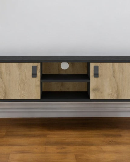 48" Beige and Black Cabinet Open And Enclosed Storage TV Stand