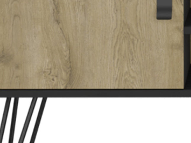 48" Beige and Black Cabinet Open And Enclosed Storage TV Stand