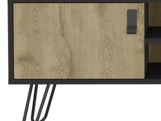 48" Beige and Black Cabinet Open And Enclosed Storage TV Stand